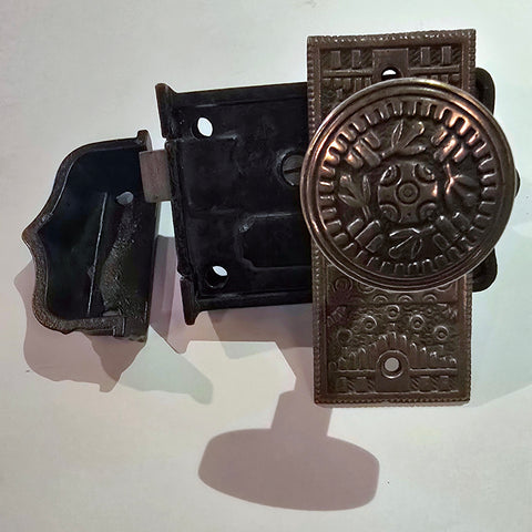 Antique Rim Lock with Windsor Pattern Knobs and Plate by Reading Hardware Co
