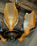 Vintage 1920s Moe Bridges Art Deco Bronze Slipper Shade Chandelier