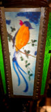1920s Reverse Painted Pendant Lantern Light with Birds