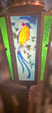 1920s Reverse Painted Pendant Lantern Light with Birds