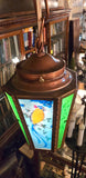 1920s Reverse Painted Pendant Lantern Light with Birds