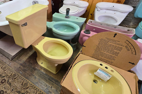 Vintage 1970’s Yellow Gold Mansfield Toilet and Sink Set