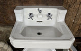 White Vintage MCM Standard Companion Shelf Back Sink with Integral Porcelain Spigot