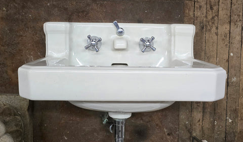 White Vintage MCM Standard Companion Shelf Back Sink with Integral Porcelain Spigot