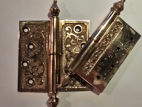 Pair Decorative 1870s Antique Cast Brass Lift Off For Hinges