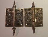 3 Pairs of very Decorative Antique Russell Irwin Cast Brass Aesthestic Hinges