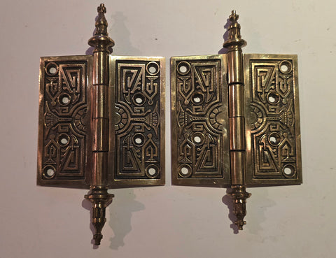 3 Pairs of very Decorative Antique Russell Irwin Cast Brass Aesthestic Hinges