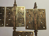 3 Pairs of very Decorative Antique Russell Irwin Cast Brass Aesthestic Hinges