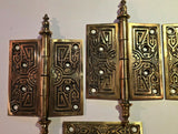 3 Pairs of very Decorative Antique Russell Irwin Cast Brass Aesthestic Hinges