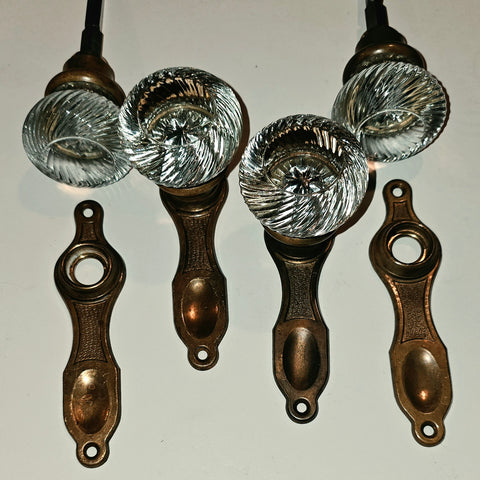 Vintage Art Deco Passage Hardware with Swirl Glass Knobs Ribbed