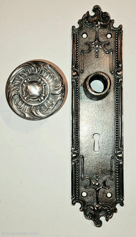 Antique Corbin  "Lutetia" Pattern Door Knob & Plate with Silver Plating