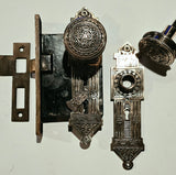Complete 1800s Antique Corbin Double Skeleton Key Entry Hardware