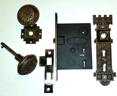 1800s Era Neo-Grec Bronze Double Skeleton Key Entry Set