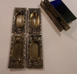 Antique Set of Cast Brass Pocket Door Hardware with Mortise Boxes by Sargent- for Pair of Doors