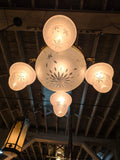 Beautifully Restored Turn of the Century Brass Chandelier with Wheel Cut Shades