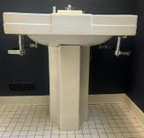 Vintage 1937 White Art Deco "Neuvogue" Pedestal Sink by Crane