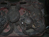 Pair of Antique Chinese Foo Dog Cedar Wood Carvings from a Temple