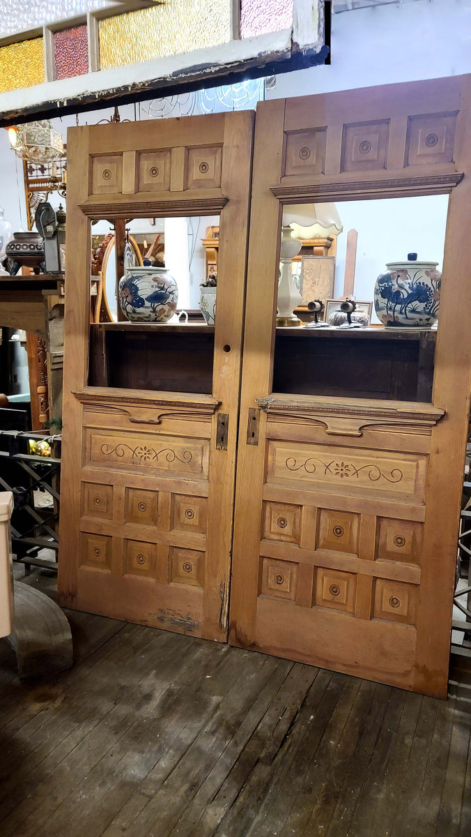 Antique Victorian Entry Door in Cherry with Raised Decorative Panels