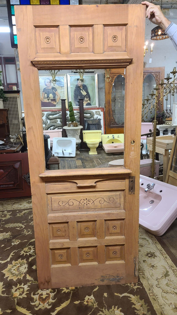 Antique Victorian Entry Door in Cherry with Raised Decorative Panels