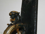 Large Antique Entry Thumb Paddle Hardware Set in Cast Bronze with Griffins