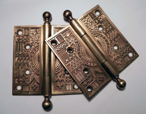 Antique Ball Top Brass Hinges with Fan Pattern