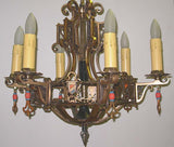 Vintage Tudor Chandelier with Polychrome shields in Bronze