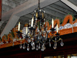 Vintage Black Iron Chandelier with Crystal (not wired)