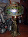 Beautiful Vintage Brass Arts & Crafts Lamp Base with Hand Blown Czech Art Glass Shade
