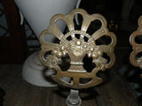 Antique Brass & Iron Andiron Set with Floral Baskets on a Sunburst