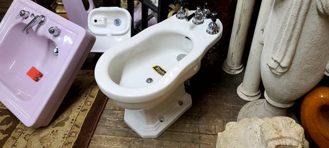 Vintage Early 20th Century NOS (new old stock) Standard "Madval" Bidet in White complete with original Plumbing