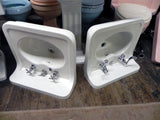 Pair of Vintage High Back Vitreous China Wall Sinks in WHite