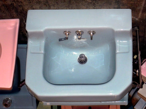 Lrge Vintage Kohler "Strand" Shelf Back Wall Sink w/Side Towel Bars in Blue