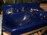Vintage Navy Blue Porcelain over Cast Iron Standard Bathroom Dental Sink
