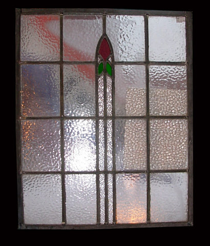 Pair of Antique Stained Glass Windows with Stylized Tulips