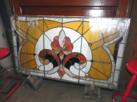 Large Vintage "Fleur de Lis" Stained Glass Panel by Phoenix Glass